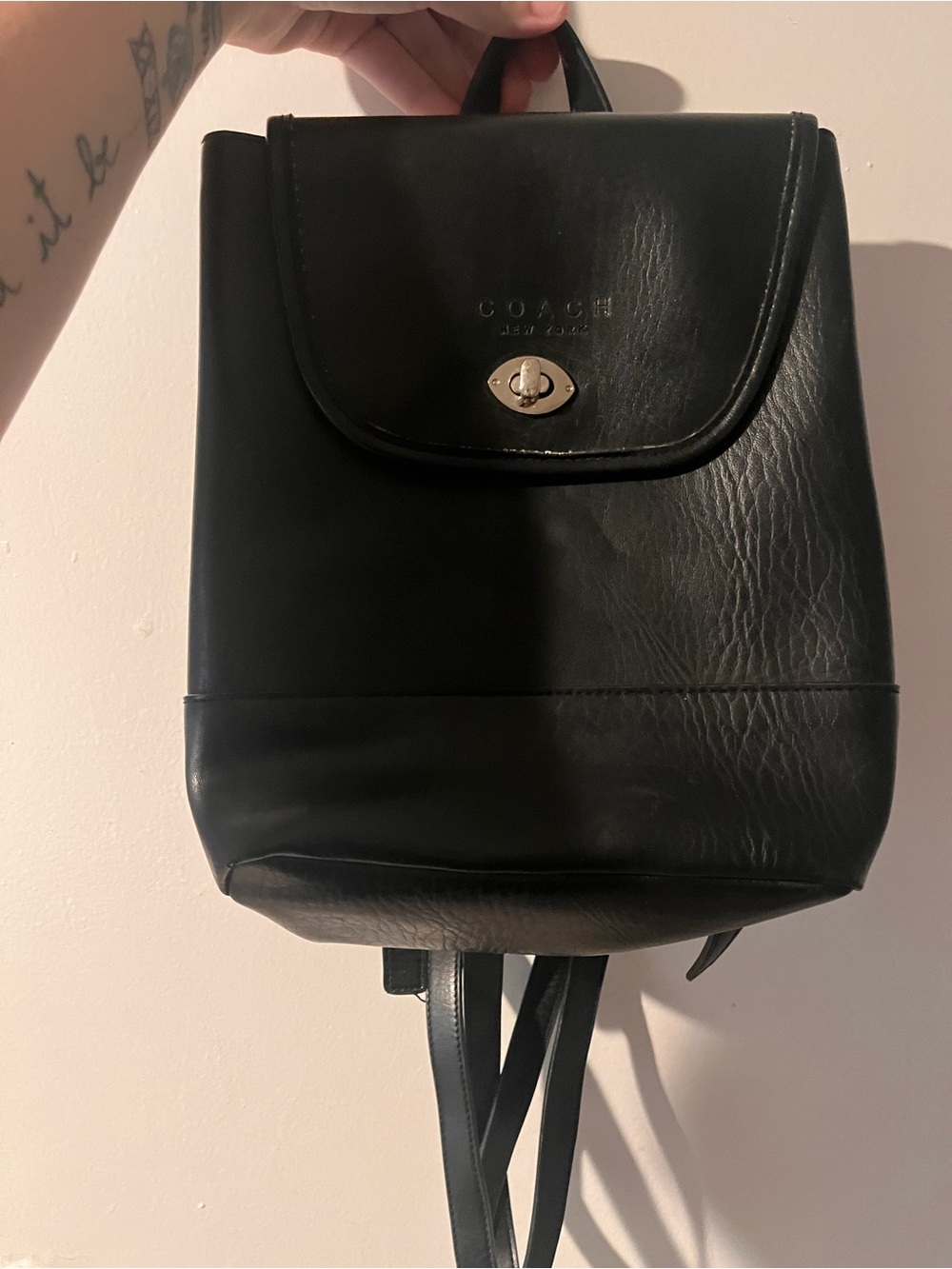 Coach Black Leather Turnlock Backpack